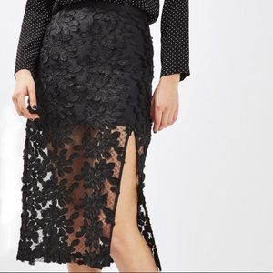 Topshop Floral Appliqué Lace Skirt With Slit